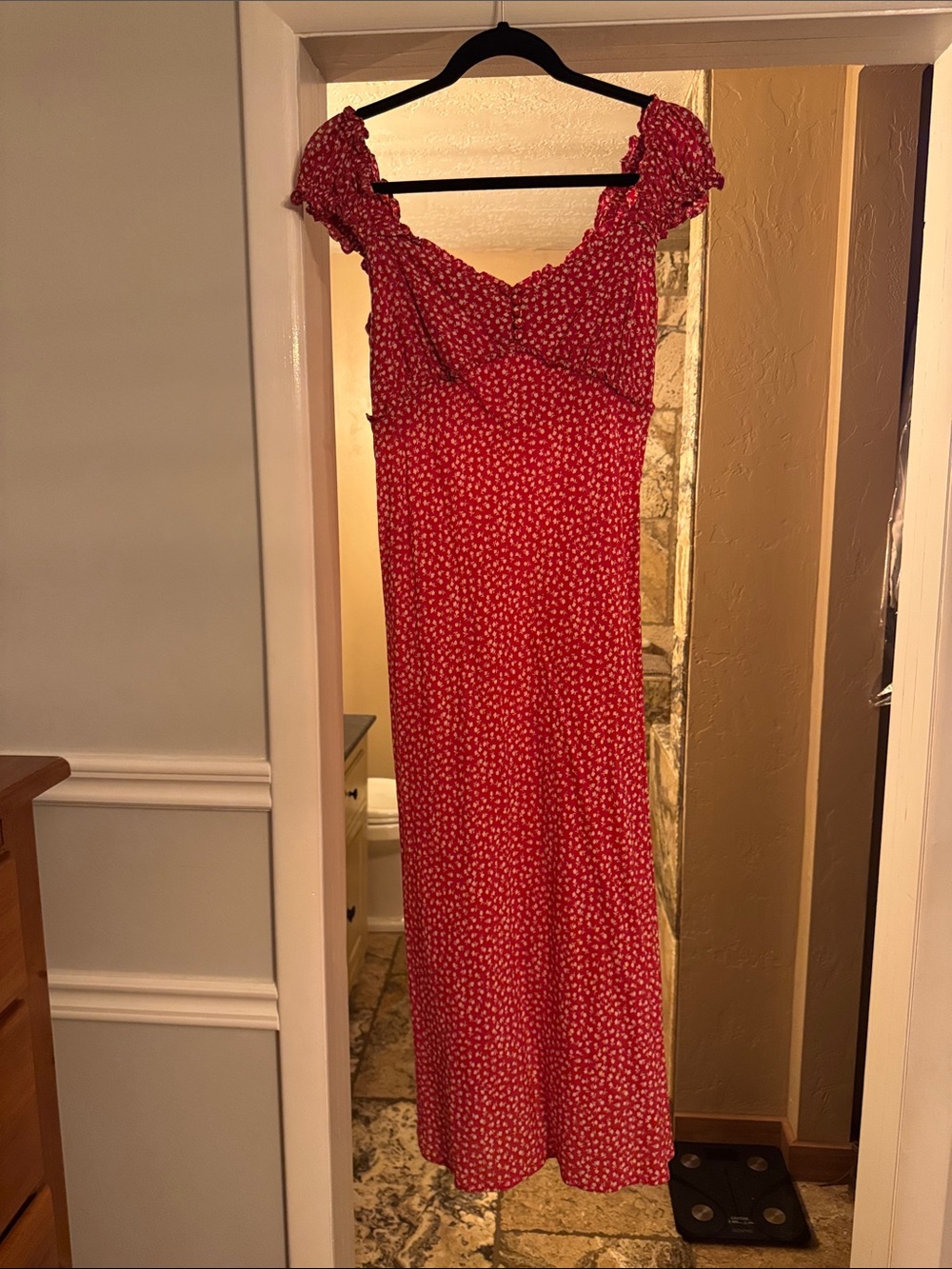 GAP Red Floral Maxi Dress with White Print
